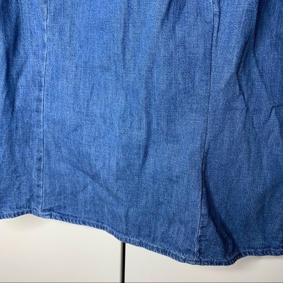 Zara High-Neck Ruffle Denim 3/4 Sleeve Puffy Top - Picture 4 of 14